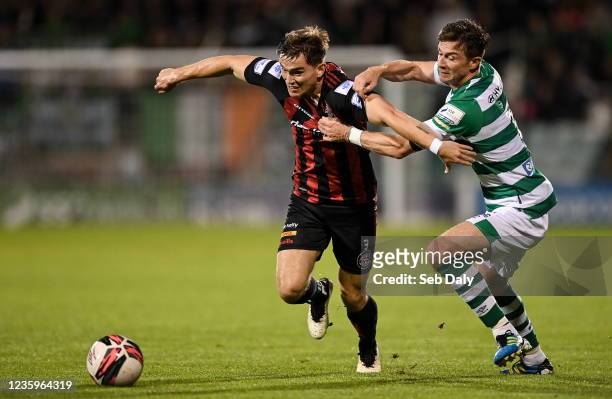 Dublin , Ireland - 18 October 2021; Anto Breslin of Bohemians in action against Ronan Finn of Shamrock Rovers during the SSE Airtricity League...