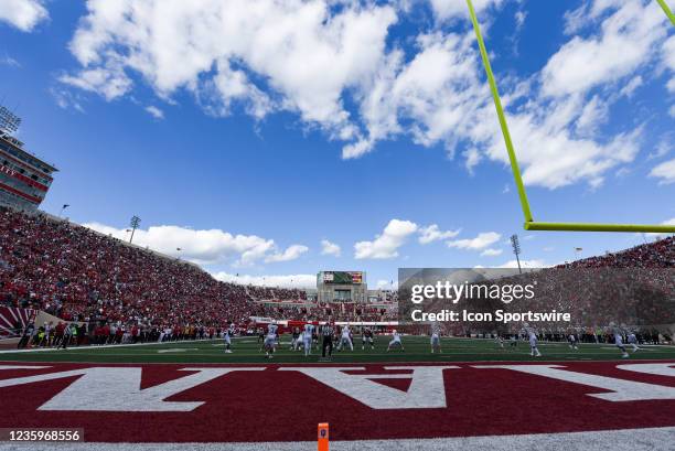 General view from the end zone during a college football game between the Michigan State Spartans and Indiana Hoosiers on October 16, 2021 at...