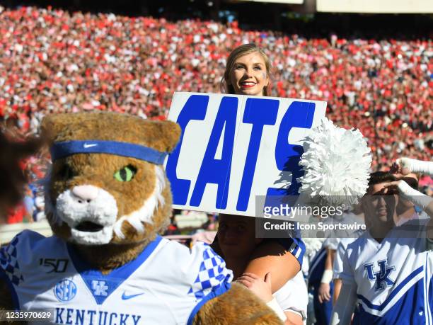 Kentucky Wildcats cheerleader during the college football game between the Kentucky Wildcats and the Georgia Bulldogs on October 16 at Sanford...