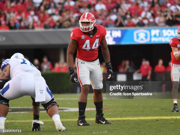 Georgia Bulldogs Defensive Linemen Travon Walker during the college football game between the Kentucky Wildcats and the Georgia Bulldogs on October...