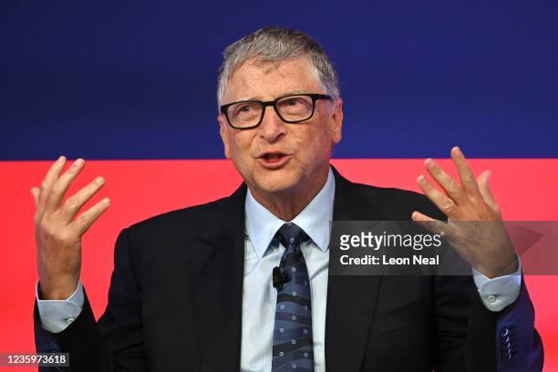Bill Gates speaks during the Global Investment Summit at the Science Museum on October 19, 2021 in London, England. The summit brought together...