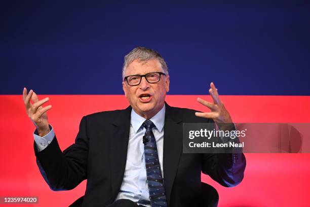 Bill Gates speaks during the Global Investment Summit at the Science Museum on October 19, 2021 in London, England. The summit brought together...