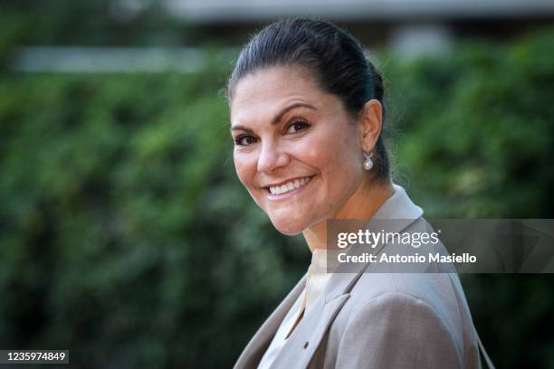 Crown Princess Victoria of Sweden visits the Open Fiber headquarters , during a two-day visit in Rome to promote bilateral relations in the fields of...