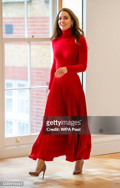 Catherine, Duchess of Cambridge arrives to launch the "Taking Action on Addiction" campaign at BAFTA on October 19, 2021 in London, England. Led by...