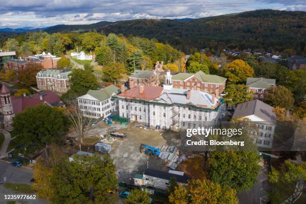 Dartmouth Hall under renovation on the campus of Dartmouth College in Hanover, New Hampshire, U.S., on Sunday, Oct. 17, 2021. Dartmouth Colleges...