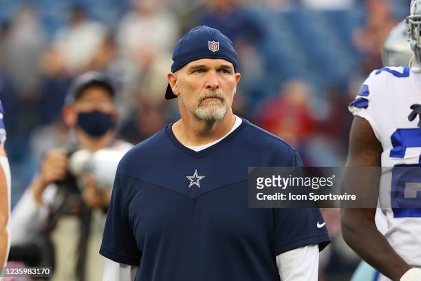 Dallas Cowboys Defensive Coordinator Dan Quinn prior to the National Football League game between the New England Patriots and the Dallas Cowboys on...