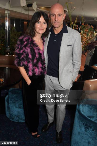 Liza Marshall and Mark Strong attend an intimate dinner hosted by Mark Strong to celebrate "Temple" Series 2 at Folie on October 19, 2021 in London,...
