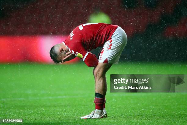 Dejected Andreas Weimann of Bristol City during the Sky Bet Championship match between Bristol City and Nottingham Forest at Ashton Gate on October...