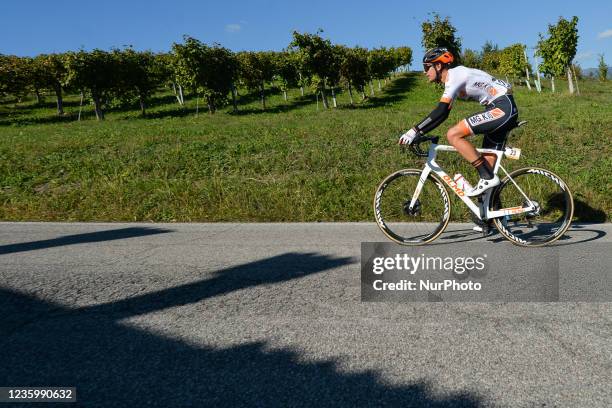 Edoardo Martinelli of Italy and Mg.k Vis VPM in action at the wall of Ca 'del Poggio, a cycling climb located in the municipality of San Pietro di...