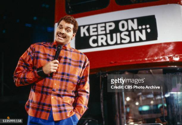 Pictured is co-host Sinbad on the CBS late night music and variety series, KEEP ON CRUISIN' . Los Angeles, California, March 19, 1987.