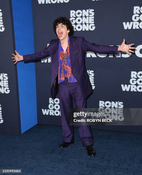 Actor Jack Dylan Grazer arrives for the premiere of "Rons Gone Wrong" at the El Capitan Theatre in Hollywood, California, October 19, 2021.