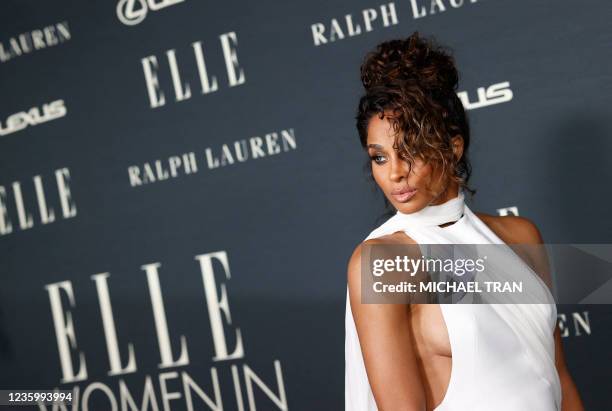 Singer Ciara arrives to attend ELLE's 27th Annual Women In Hollywood Celebration at the Academy Museum of Motion Pictures on October 19, 2021 in Los...