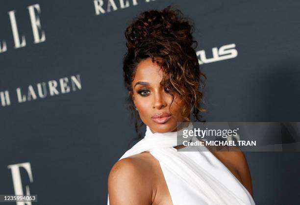Singer Ciara arrives to attend ELLE's 27th Annual Women In Hollywood Celebration at the Academy Museum of Motion Pictures on October 19, 2021 in Los...