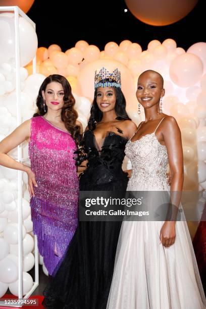 Rolene Strauss, Toni-Ann Singh and Shudufhadzo Musida at Miss World 2020 Toni-Ann Singh and Miss SA 2020 at the Miss SA Pageant Red Carpet Event at...