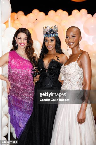 Rolene Strauss, Toni-Ann Singh and Shudufhadzo Musida at Miss World 2020 Toni-Ann Singh and Miss SA 2020 at the Miss SA Pageant Red Carpet Event at...