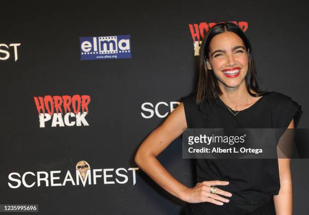 María Gabriela de Faría arrives for the 2021 Screamfest Horror Film Festival: Screening Of "Exorcism Of God" held at TCL Chinese 6 Theatres on...