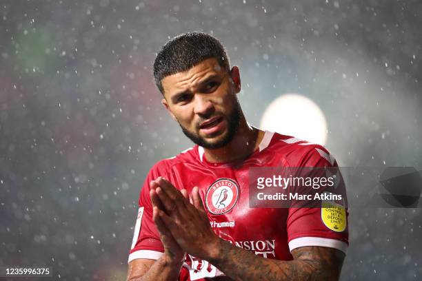 Nahki Wells of Bristol City during the Sky Bet Championship match between Bristol City and Nottingham Forest at Ashton Gate on October 19, 2021 in...
