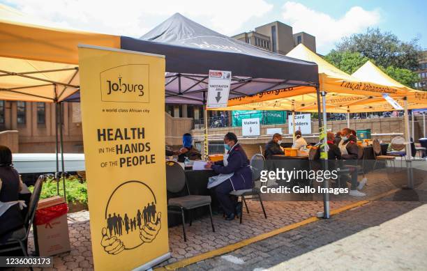 The launch of a mass vaccination rollout programme at Metro Centre on October 19, 2021 in Johannesburg, South Africa. The mass rollout is aimed at...