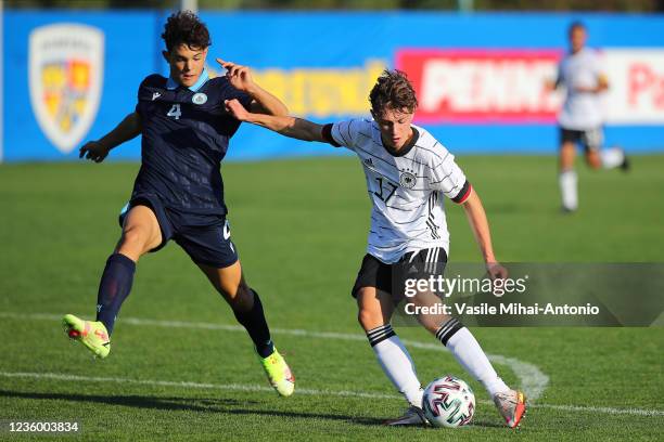 Maurice Krattenmacher of Germany and Federico Domeniconi of San Marino during the UEFA Under 17 European Championship Qualifier match between Germany...