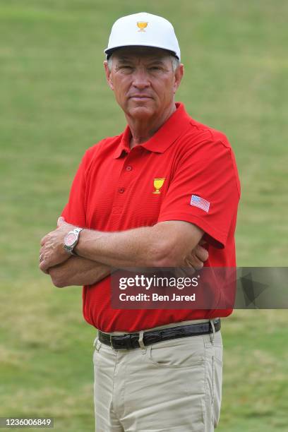 Davis Love III poses during the Captains Visit for 2022 Presidents Cup at Quail Hollow Club on September 30, 2021 in Charlotte, North Carolina.