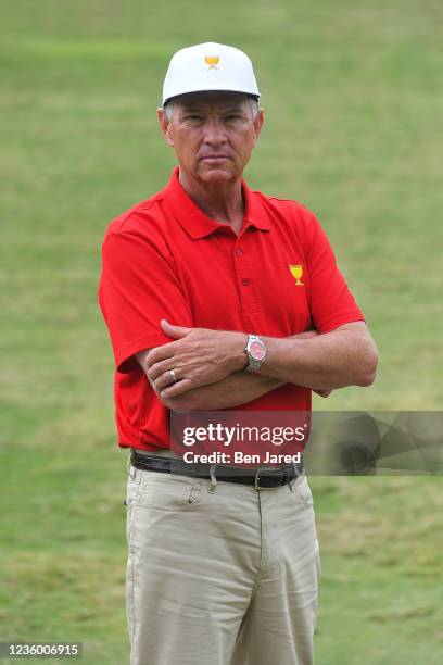 Davis Love III poses during the Captains Visit for 2022 Presidents Cup at Quail Hollow Club on September 30, 2021 in Charlotte, North Carolina.