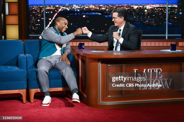 The Late Show with Stephen Colbert and guest Charlamagne Tha God during Tuesday's October 19, 2021 show.