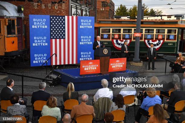 President Joe Biden speaks after touring the Electric City Trolley Museum as he promotes the Bipartisan Infrastructure Deal and Build Back Better in...