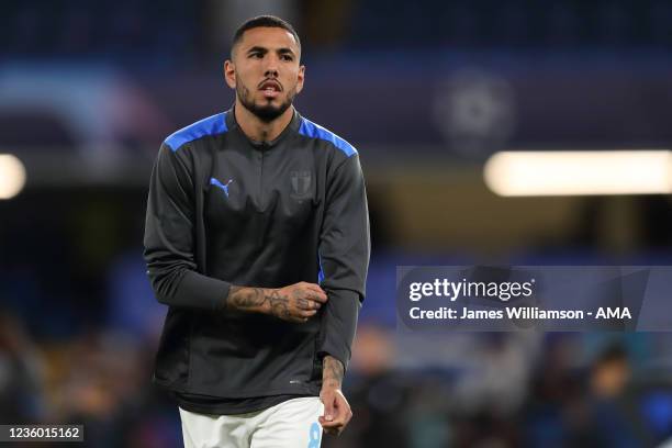 Sergio Pena of Malmo during the UEFA Champions League group H match between Chelsea FC and Malmo FF at Stamford Bridge on October 20, 2021 in London,...