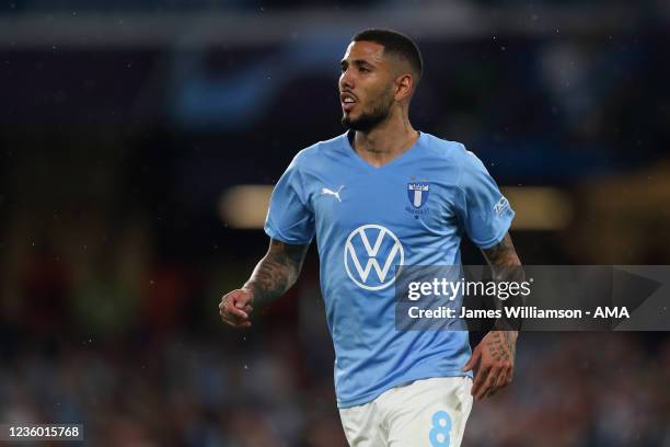 Sergio Pena of Malmo during the UEFA Champions League group H match between Chelsea FC and Malmo FF at Stamford Bridge on October 20, 2021 in London,...