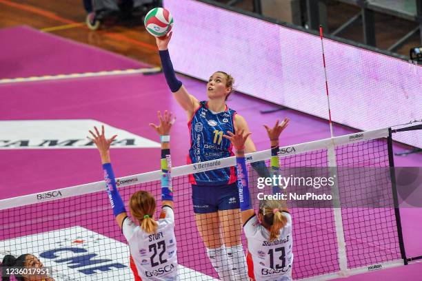 Stufi Federica &amp;#xA;, Lippmann Louisa &amp;#xA;, Signorile Noemi during the Volleyball Italian Serie A1 Women match Bosca S.Bernardo Cuneo vs...