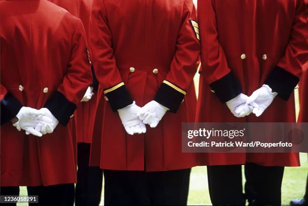 Chelsea Pensioners at Hyde Park Corner in London for the Remembrance Sunday service on 10th November 2002.