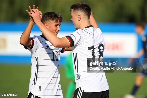 Tom Bichof and Dzenan Pejcinovic of Germany during the UEFA Under 17 European Championship Qualifier match between Germany U17 and San Marino U17 at...
