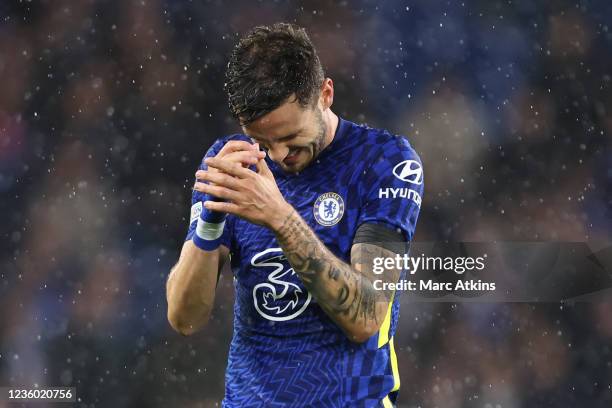 Saul Niguez of Chelsea during the UEFA Champions League group H match between Chelsea FC and Malmo FF at Stamford Bridge on October 20, 2021 in...