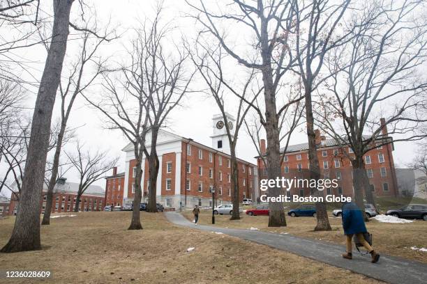 Amherst, MA People walk along the campus of Amherst College in Amherst, MA on March 21, 2018.