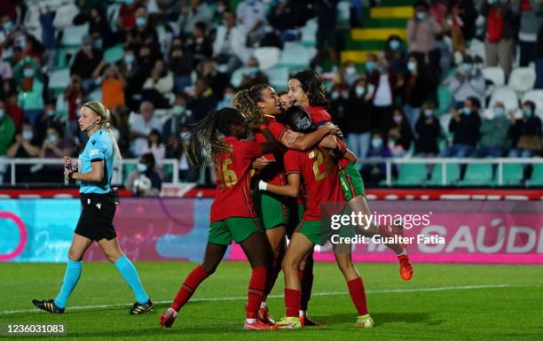 Dolores Silva of SC Braga and Portugal celebrates with teammates after scoring a goal during the Group H - FIFA Women's World Cup 2023 Qualifier...