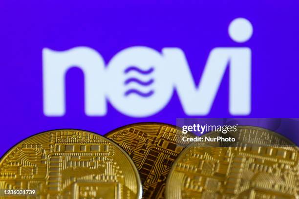 Novi logo displayed on a screen and representation of cryptocurrencies are seen in this illustration photo taken in Krakow, Poland on October 21,...