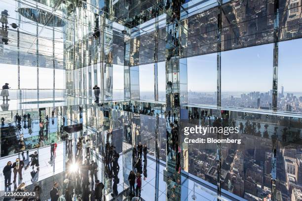 Attendees during the grand opening of the Summit One Vanderbilt observation deck in New York, U.S., on Thursday, Oct. 21, 2021. The attraction takes...