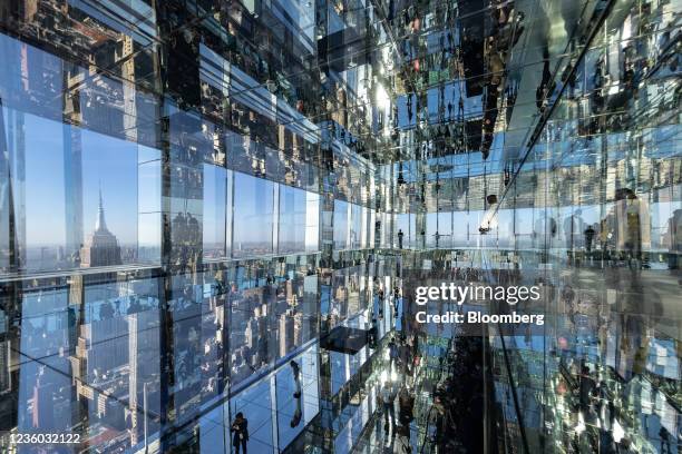 Attendees during the grand opening of the Summit One Vanderbilt observation deck in New York, U.S., on Thursday, Oct. 21, 2021. The attraction takes...