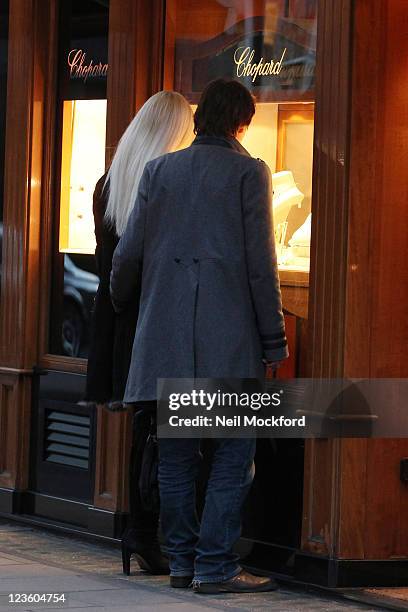 Emma Noble and her fiance Conrad Baker are seen shopping for wedding rings at Chopard, ahead of their September wedding, on February 14, 2011 in...