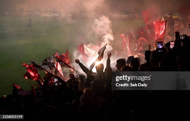 Dublin , Ireland - 22 October 2021; St Patrick's Athletic supporters before the Extra.ie FAI Cup semi-final match between St Patrick's Athletic and...