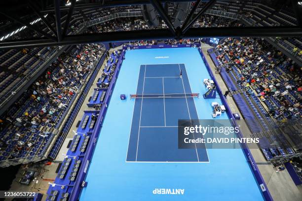 Illustration picture taken during a singles tennis match between Argentinian Schwartzman and US' Nakashima, in the 1/4 finals of the European Open...