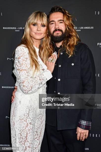 Model Heidi Klum and her husband Tom Kaulitz attend the Tokio Hotel New Album Release Party on October 22, 2021 in Berlin, Germany.