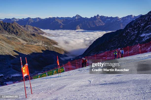 Panoramic view with cloud inversion during the first run of Audi FIS Alpine Ski World Cup - Women's Giant Slalom on October 23, 2021 in Soelden,...