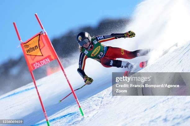 Valerie Grenier of Canada competes during the Audi FIS Alpine Ski World Cup Women's Giant Slalom on October 23, 2021 in Soelden, Austria.