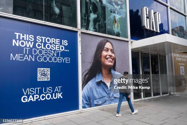 Exterior of the now closed American clothing company GAP on 19th October 2021 in London, United Kingdom. The US fashion store Gap has confirmed it...