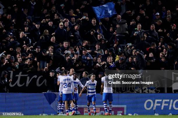 Bram van Polen of PEC Zwolle celebrates 1-0 with Mees de Wit of PEC Zwolle, Yuta Nakayama of PEC Zwolle, Mustafa Saymak of PEC Zwolle, Mark Pabai of...