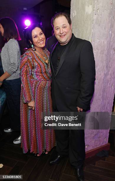 Jessie Wallace and Leo Green attend the launch of QT Presents The Green Room at Middle Eight on October 23, 2021 in London, England.