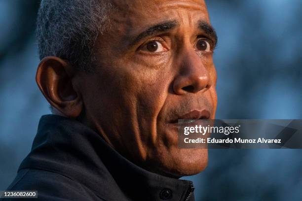 Former U.S. President Barack Obama speaks during an early vote rally for New Jersey Gov. Phil Murphy on October 23, 2021 in Newark, New Jersey....