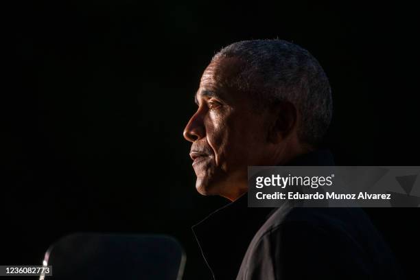 Former U.S. President Barack Obama speaks during an early vote rally for New Jersey Gov. Phil Murphy on October 23, 2021 in Newark, New Jersey....