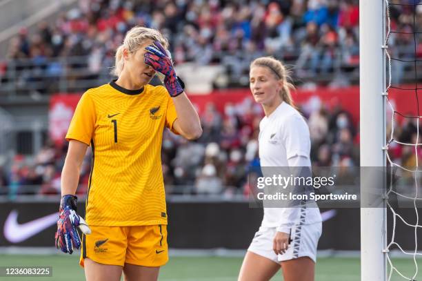 Dejected New Zealand goalkeeper Erin Nayler after Canada scored their fifth goal of the game during the Womens International friendly match between...